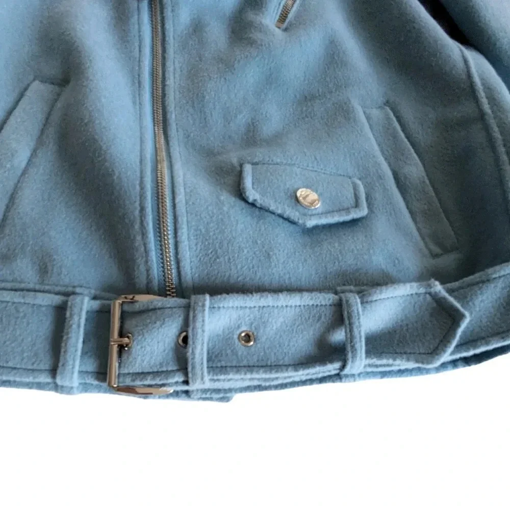 MICHAEL Michael Kors, Blue Wool Moto Jacket, Size Medium - Picture 6 of 8